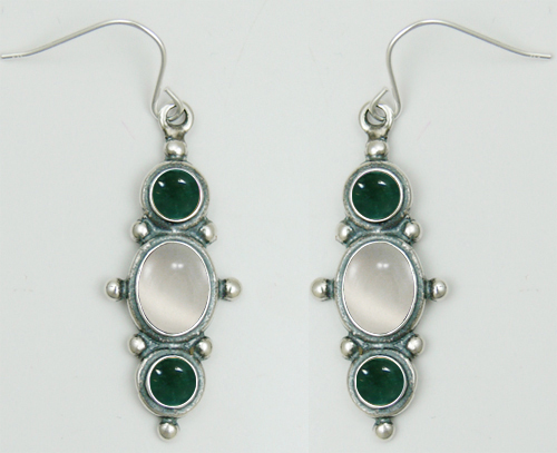 Sterling Silver Drop Dangle Earrings With White Moonstone And Fluorite